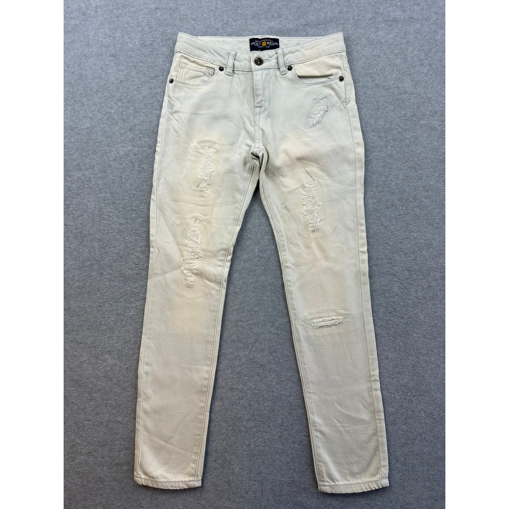 Lucky Brand Girls Distressed Denim Jeans Light Wash Beige Ripped Size 10